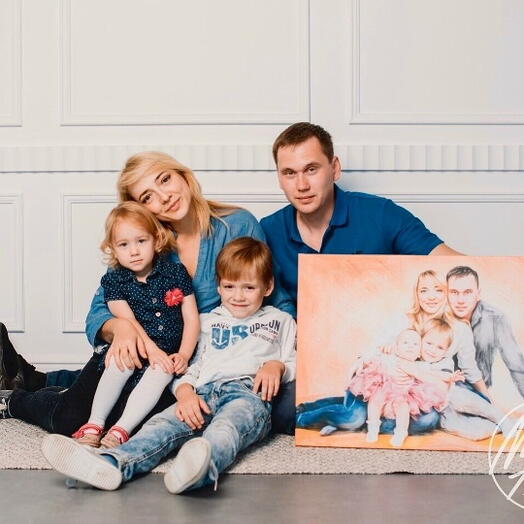 Подарочный сертификат на создание или портрета по фотографии 50*70, 4 лица