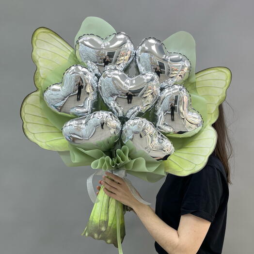 Букет из сердец серебро