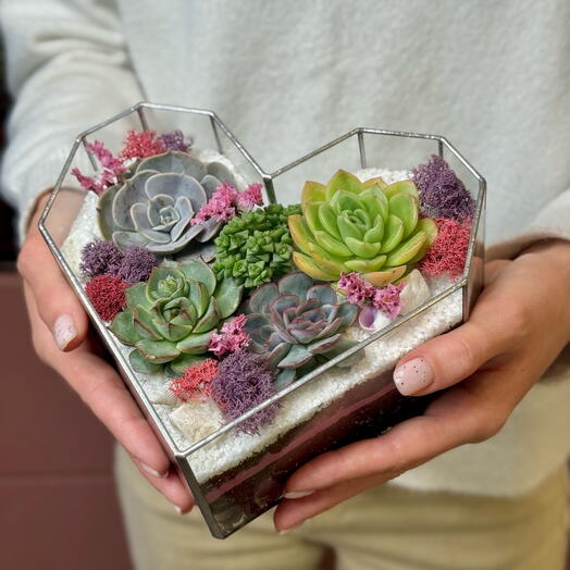 Heart with succulents M silver