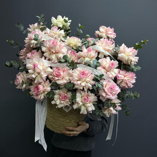 Basket of pink roses
