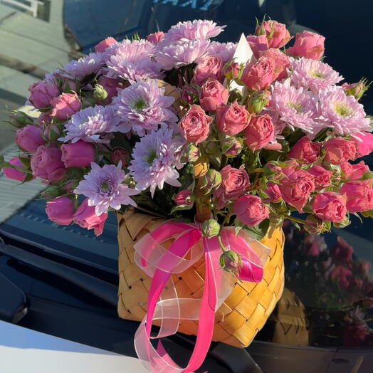 Pink flower basket