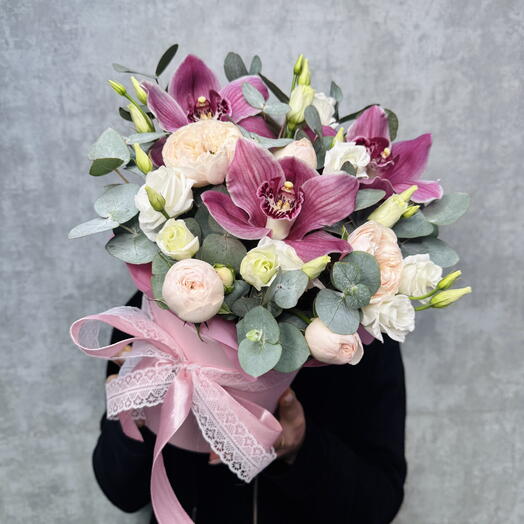 Розы и орхидея цветы в коробке💓🌸💕 на День рождение 🤩 для девушки