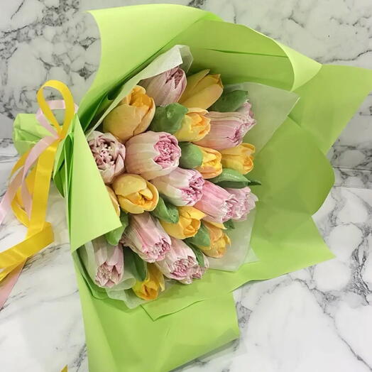 Нежный прекрасный букет из шикарных ЗЕФИРНЫХ ТЮЛЬПАНОВ двух сортов! На Свадьбу, Дочери, День рождения, Бабушке, Любимой, Маме