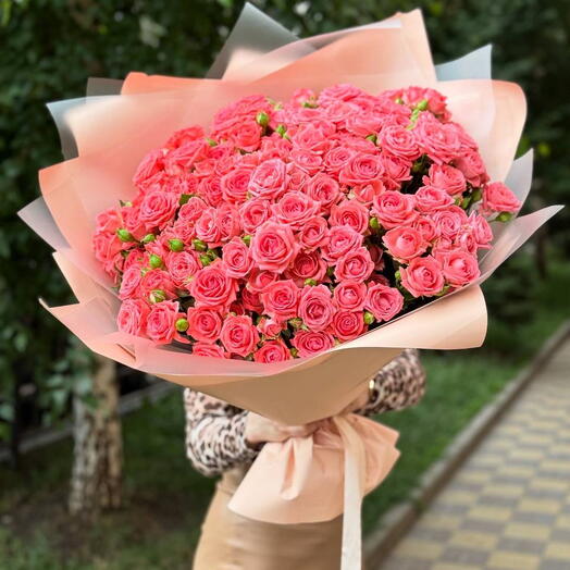 Букет из кустовых роз розового цвета 39 веточек | Нежный pink букет | Доставка Краснодар