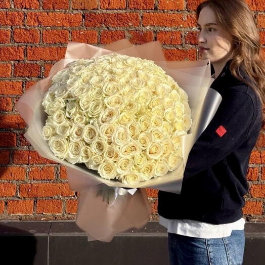 101 белая роза 💗большой букет💗