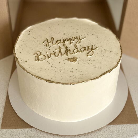 Торт Happy Birthday 2 кг белый с золотой надписью