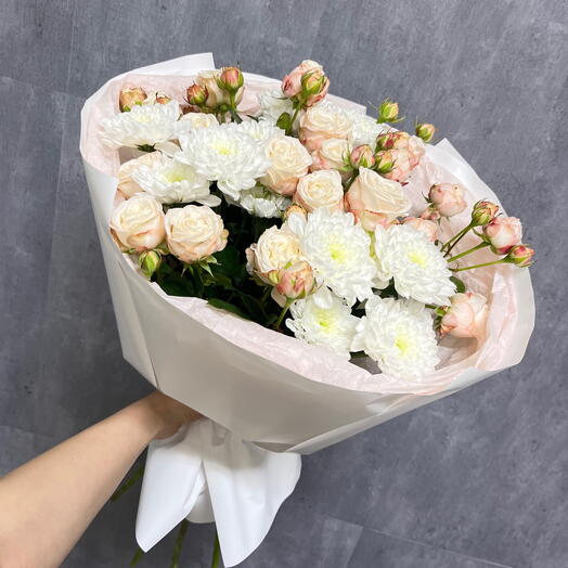 Кустовая пионовидная Роза и хризантема 🌸