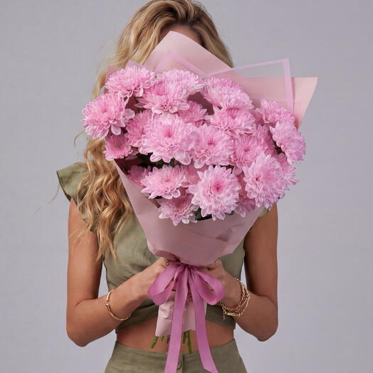 Монобукет из клубничной хризантемы (5 веток) от Xoflowers