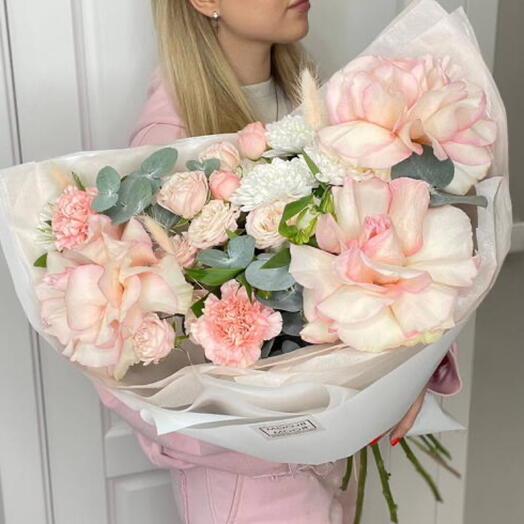 🩷Авторский букет Bloom room диантус, Роза, альстромерия, хризантема, эвкалипт