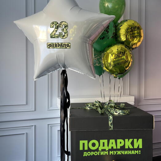 Шары с гелием на 23 февраля с большой звездой 5157