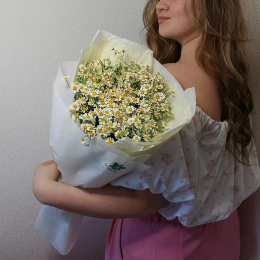 Монобукет из кустовых ромашек (матрикария), 9 шт