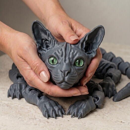 Кот сфинкс большой подвижный серый