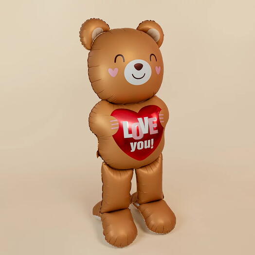 Воздушный шар стоячий мишка с сердцем Love You 120 см для любимой девушки, жене, дочке