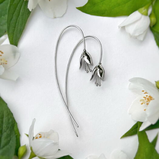 Серьги цветочные Колокольчик Campanula глянцевые родий
