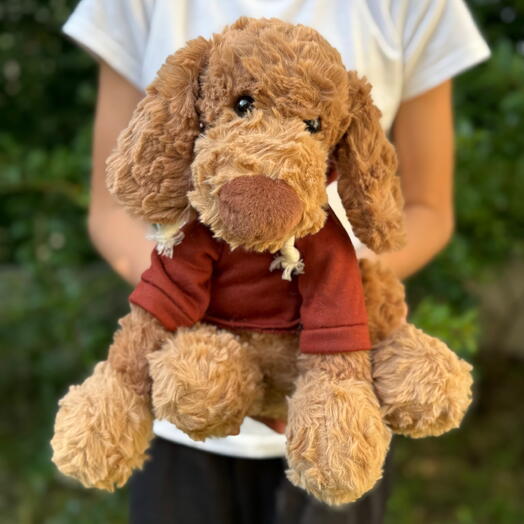 Мягкая игрушка карамельная собака в худи (1шт). Soft Plush Caramel Dog Wearing a Hoodie