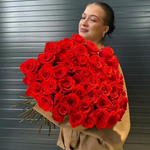 💥-40% СУПЕР АКЦИЯ💥WOW💥Монобукет из 51 красной розы Эквадор под ленту/Цветы Уфа/Цветы в Уфе/Доставка цветов Уфа