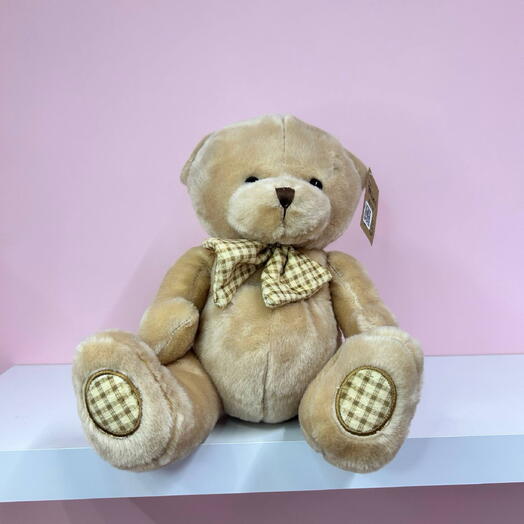 🧸 Милый акцент | Бежевый мишка с бантом, 30 см