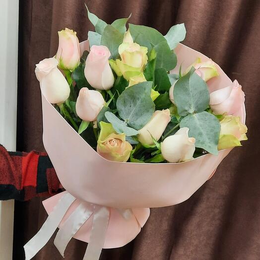 Roses with eucalyptus