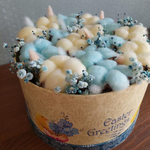 Композиция с хлопком и гипсофилой