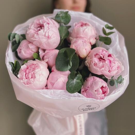 Bouquet of 9 peonies with eucalyptus "PINK PLOMBIR"