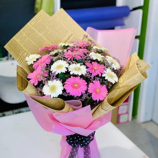 21 Pink and White Gerbera Bouquet