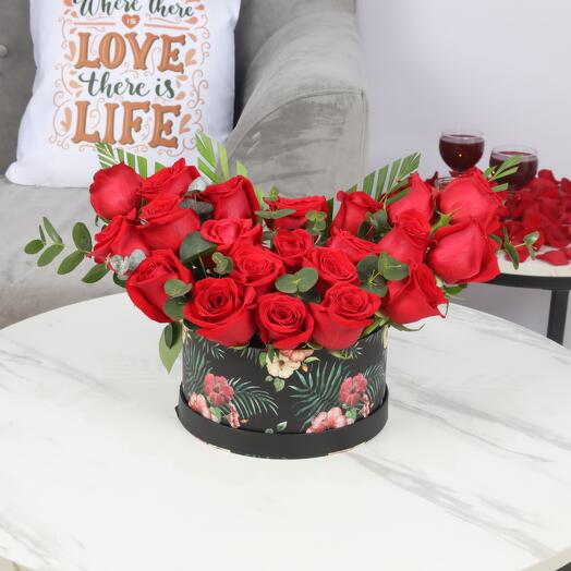 Love 21 Red Roses in Floral Print Box