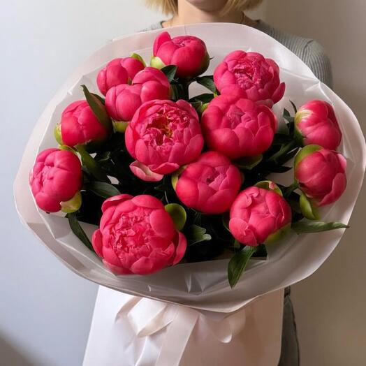 Bouquet of coral peonies 13 pcs