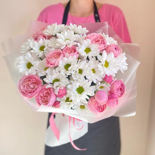 Большой нежный букет из пионовид.роз и ромашек-хризантем🌸🌿💕