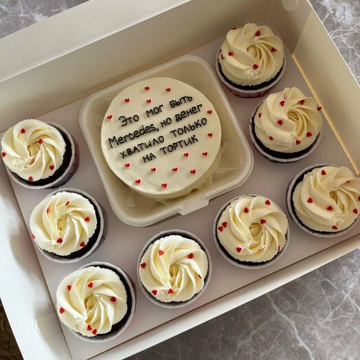 Juego de pastel Bento y 8 cupcakes, cupcakes con corazones en lugar de Mercedes para cumpleaños
