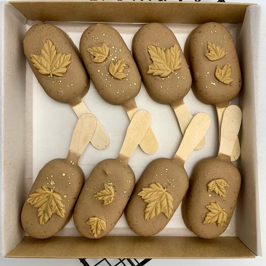 Чизкейки - эскимо в карамельном шоколаде с осенними листьями, 8 штук