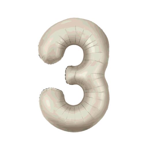 Фольгированный воздушный гелиевый шар цифра 3 крем 102 см (40 дюймов) для украшения праздника и дня рождения