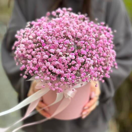 💕 Розовая гипсофила в шляпной коробке