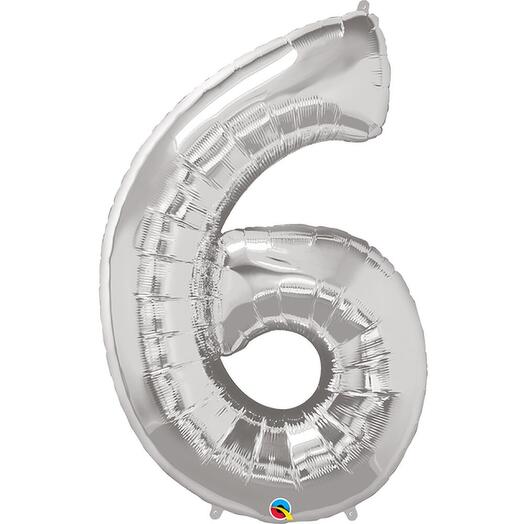 Silver Number Six Helium Balloon