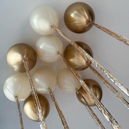 Globos en la lluvia de oro, beige 10 piezas, helio bajo el techo