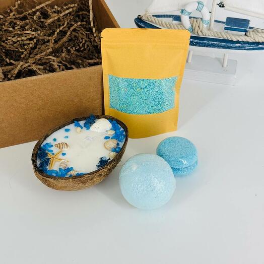 Caja de belleza con sal de vela de coco y bombas de baño