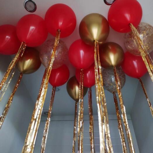Шары под потолок красное золото 15