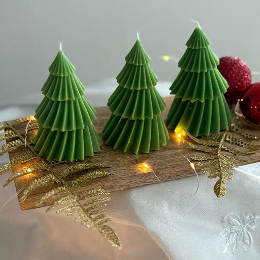 Set of 3 Christmas Tree Shaped Candles