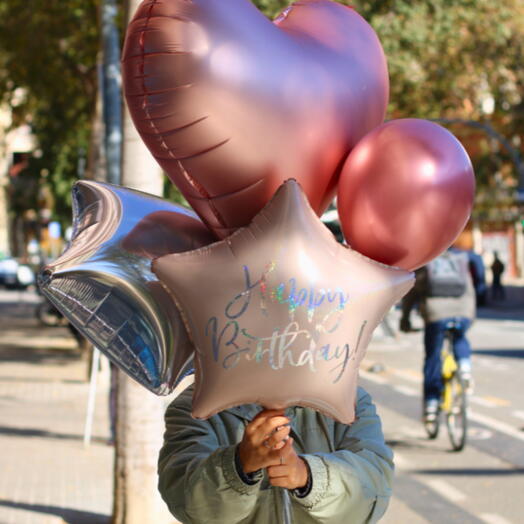 Bouquet de 4 globos Birthday Pink
