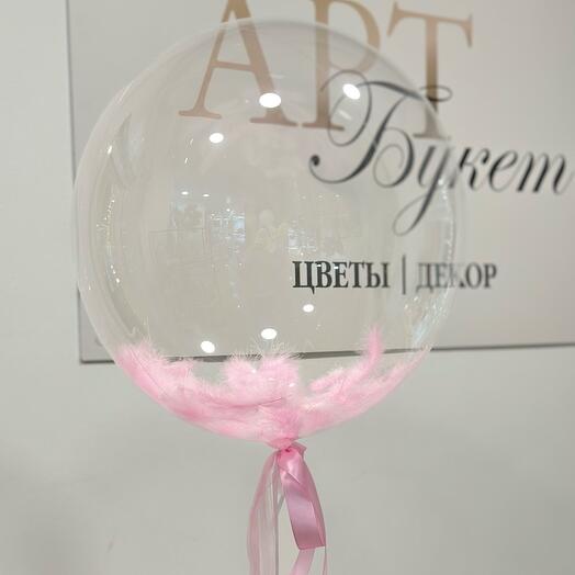 Шар Bubble с розовыми перьями