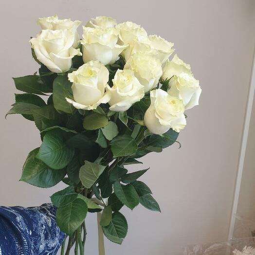 11 белых роз под ленту 🌸