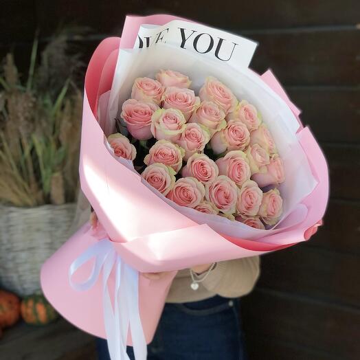 Розовые розы 25 шт