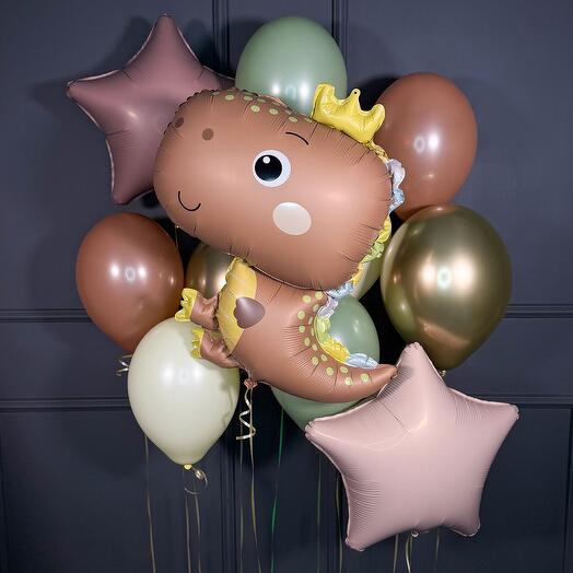 Композиция из шаров с коричневым динозавриком 11 шт