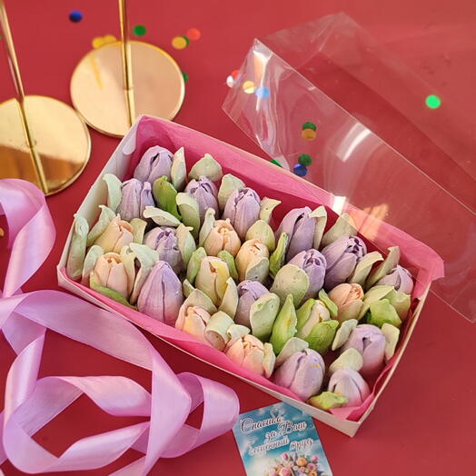 Тюльпаны из зефира подарок для, девушки, для жены, для мамы в подарочной упаковке