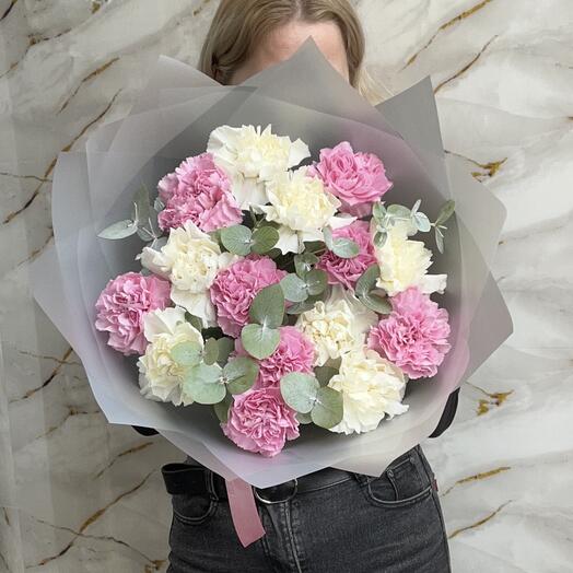 Монобукет Диантусов с эвкалиптом 😍