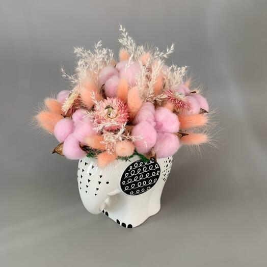 Композиция из сухоцветов «Pink elephant » хлопок  | лагурус | мискантус | гелихризум