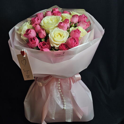 💞 "Princess" 👑 15, букет Любимой, розы, пионовидные розы, букет роз, букет кустовых роз, белых роз, розовых, букет дофаминовый 🌸