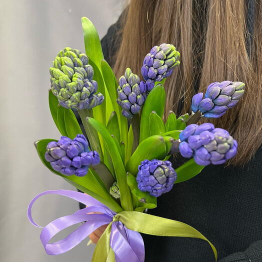 Моно букет в крафтовом пакете: синий гиацинт 7 шт
