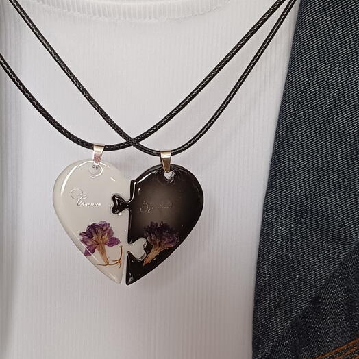 Парный кулон сердце "Счастье-Вдохновение"