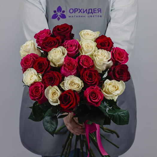 Букет 25 Роз 60 см микс
