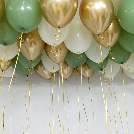 Воздушные шары "Золото, шалфей" 30 шаров